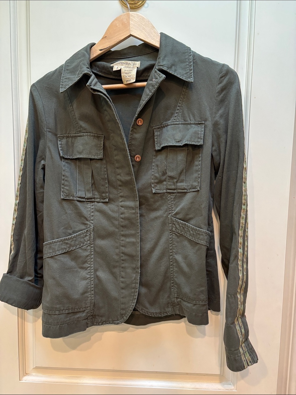 Stitch's Olive Utility Jacket with Striped Sleeve Detail